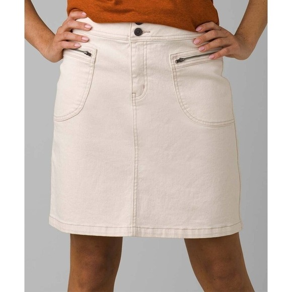 Prana Broadway Skirt Stretch Denim Natural Zip Pockets Size 4 NEW MSRP $79.00 - Picture 1 of 6